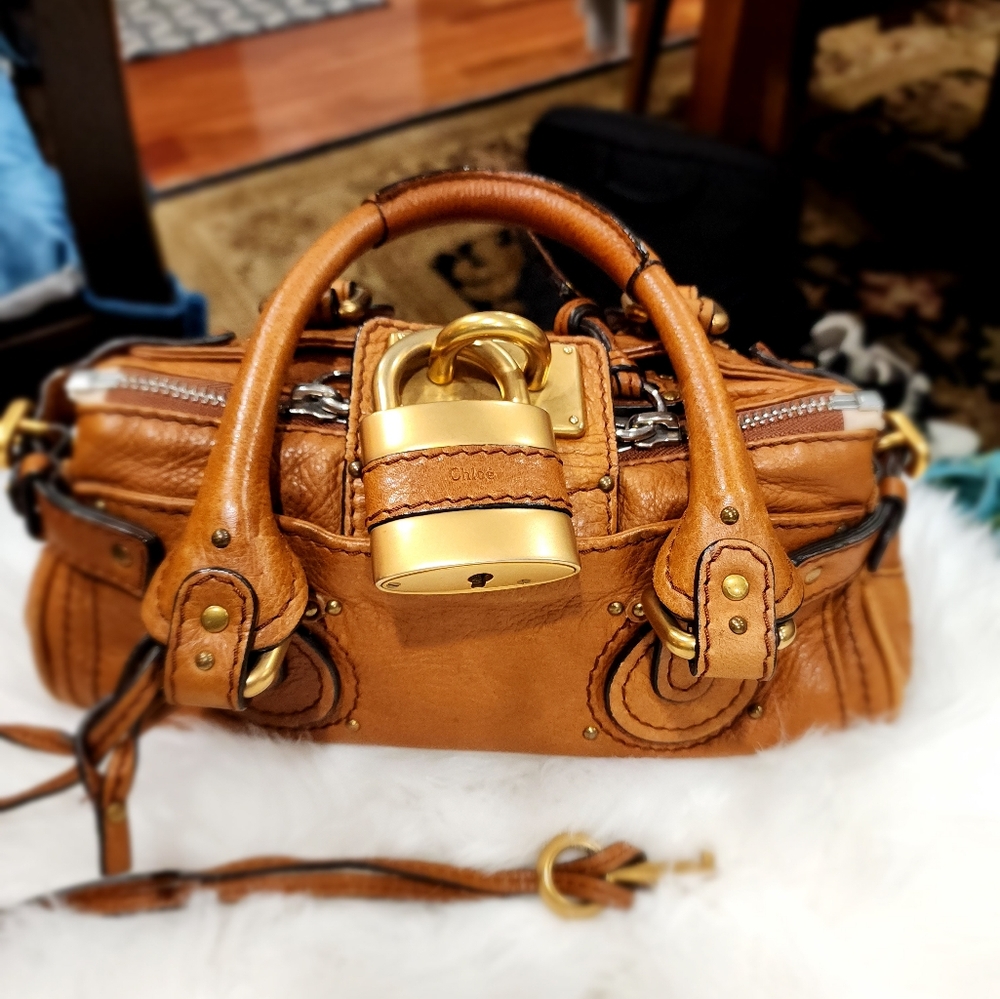 Chloe Tan Mini Bag with Gold Accents